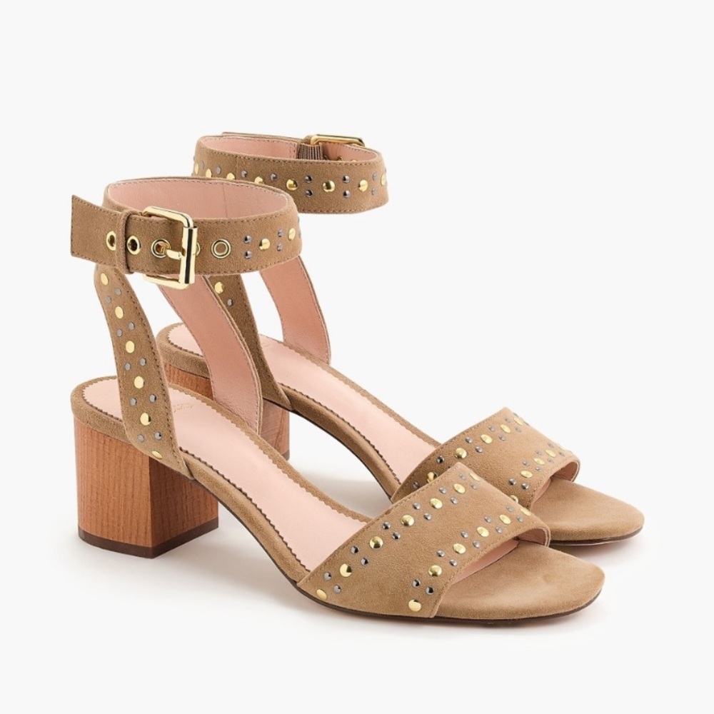 NEW J Crew Penny Studded Suede Block Heel Sandals NWOB